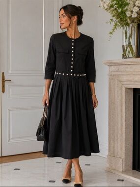 Black Pearl-Accent Midi Dress